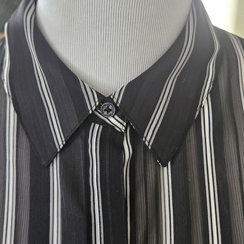 White House Black Market Sheer Black Striped Blouse - Picture 2 of 6